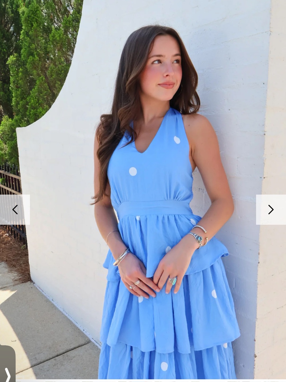 NWT Entro Boutique Blue Polka Dot Halter Tiered Maxi Dress Sz S M L - Picture 2 of 10